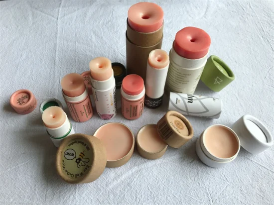 Embalagem de papel desodorante redonda personalizada por atacado, tubo de cilindro de papelão Kraft para bálsamo labial à prova de óleo